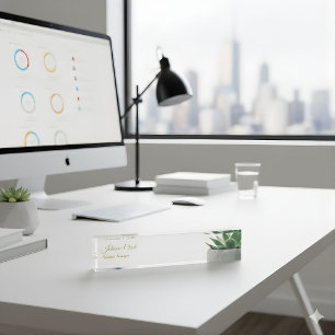 Elegant Succulent Plant Greenery Custom Office  Nameplate