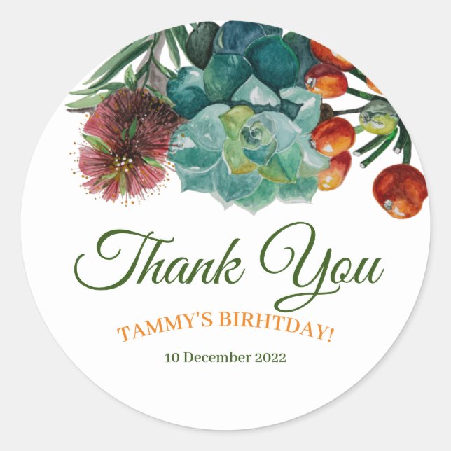 Elegant Succulent Thank You Round Sticker (Front)