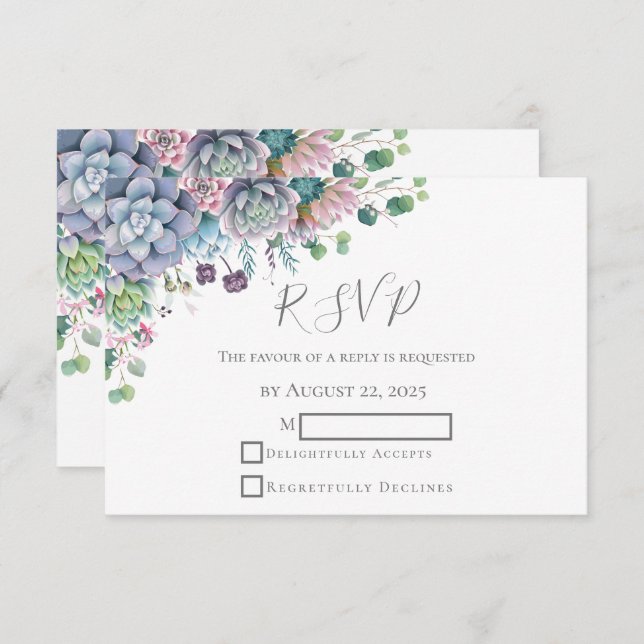 Elegant Succulent Watercolor Greenery Wedding RSVP (Front/Back)