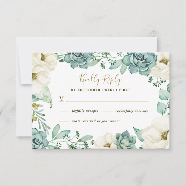 Elegant Succulent Watercolor Wedding RSVP Cards (Front)