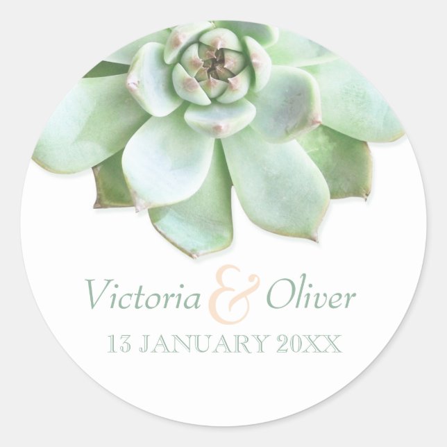 Elegant Succulent Wedding Invitation Classic Round Sticker (Front)