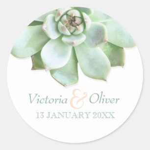 Elegant Succulent Wedding Invitation Classic Round Sticker