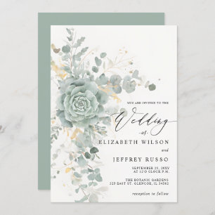 Elegant Succulents Gold Greenery Wedding  Invitation