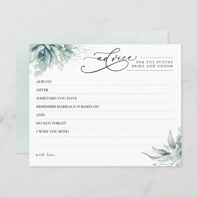 Elegant Succulents Greenery Advice Card (Front/Back)