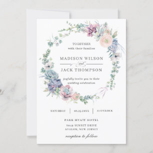 Elegant Succulents Greenery Floral Wreath Wedding Invitation