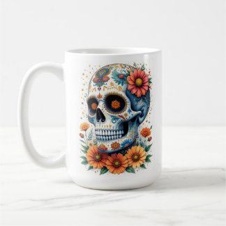 Elegant Sugar Skull with Flowers  Coffee Mug