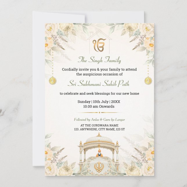 Elegant Sukhmani Sahib Path Housewarming Invite (Front)