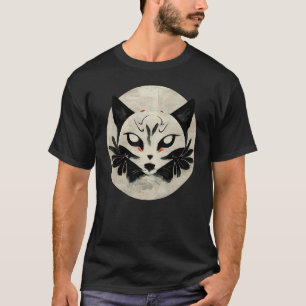 Elegant Sumi E Ink Flower Cat Asian Aesthetic T-Shirt