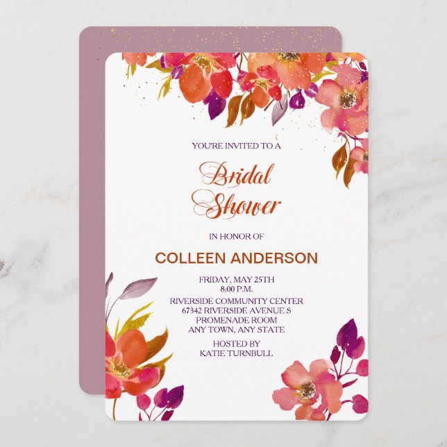 Elegant Summer Bouquet Bridal Shower Invitation (Front/Back)