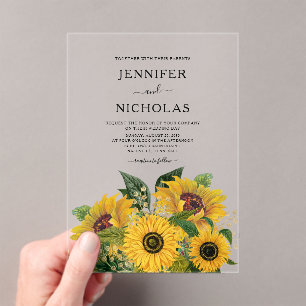 Elegant Summer Floral Sunflowers Wedding Acrylic Invitations