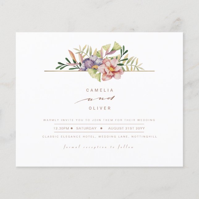 Elegant Summer Floral Wedding Invite QR Code RSVP  Flyer (Front)