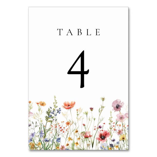 Elegant Summer Floral Wedding Table Number (Front)