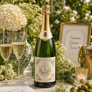 Elegant Summer Garden Soirée Floral Monogram  Sparkling Wine Label