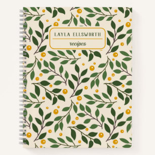 Elegant Summer Greenery Personalized Recipe Notebook