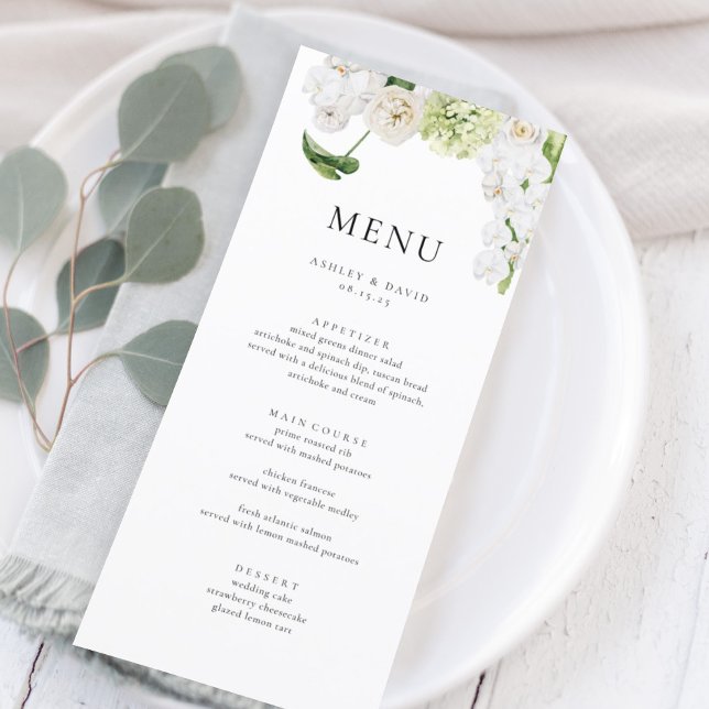 Elegant Summer Greenery Wedding Menu Cards (Creator Uploaded)