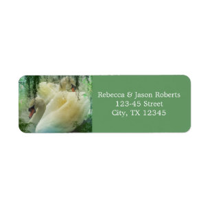 elegant summer lake white swan wedding return address label