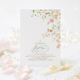 Elegant Summer Meadow Wildflowers Baptism Invitation