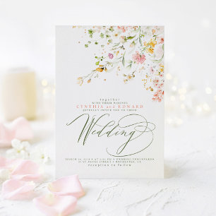 Elegant Summer Meadow Wildflowers Boho Wedding Invitation