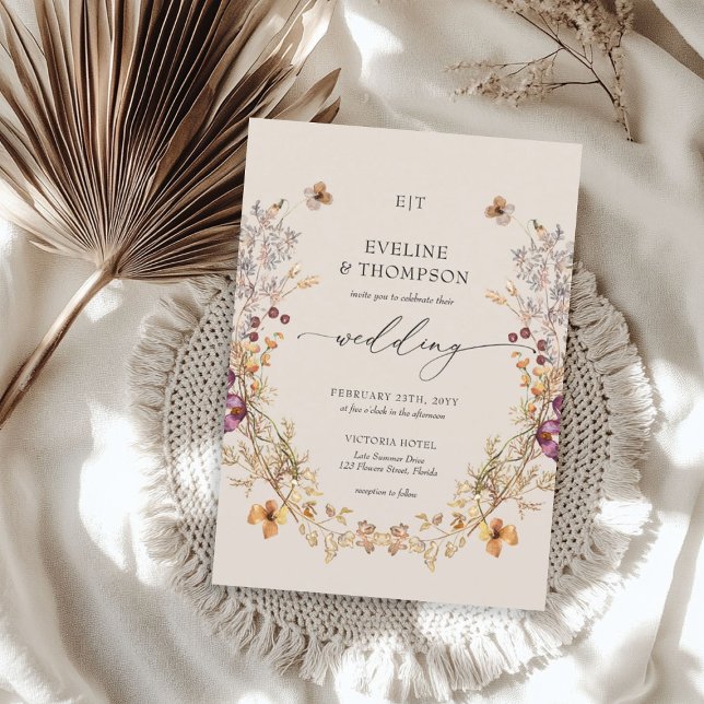 Elegant Summer Meadow Wildflowers Boho Wedding  Invitation (Elegant Summer Meadow Wildflowers Boho Wedding Invitation)