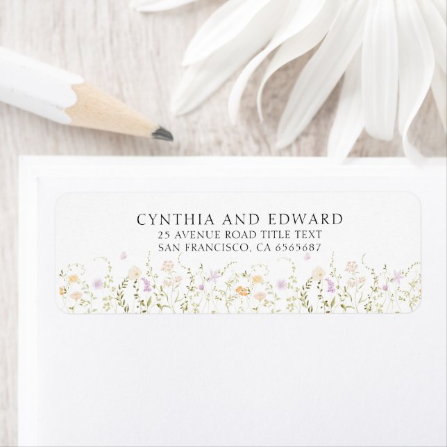 Elegant Summer Meadow Wildflowers Wedding Return Address Label (Insitu)