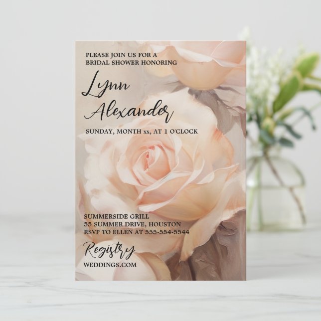 Elegant Summer Roses Bridal Shower Save The Date (Standing Front)