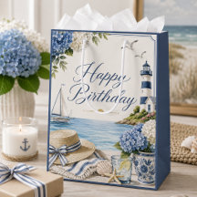 Elegant Summer Seaside & Hydrangeas Happy Birthday
