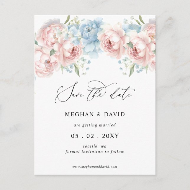 Elegant Summer Spring Blush Floral Save the Date Announcement Postcard (Front)
