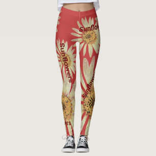 Elegant summer sunflowers women red leggings