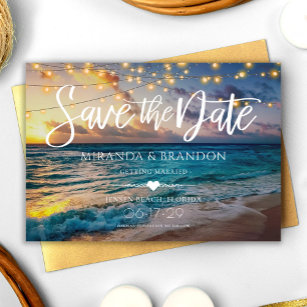 Elegant Summer Sunset Beach String Lights, Wedding Save The Date