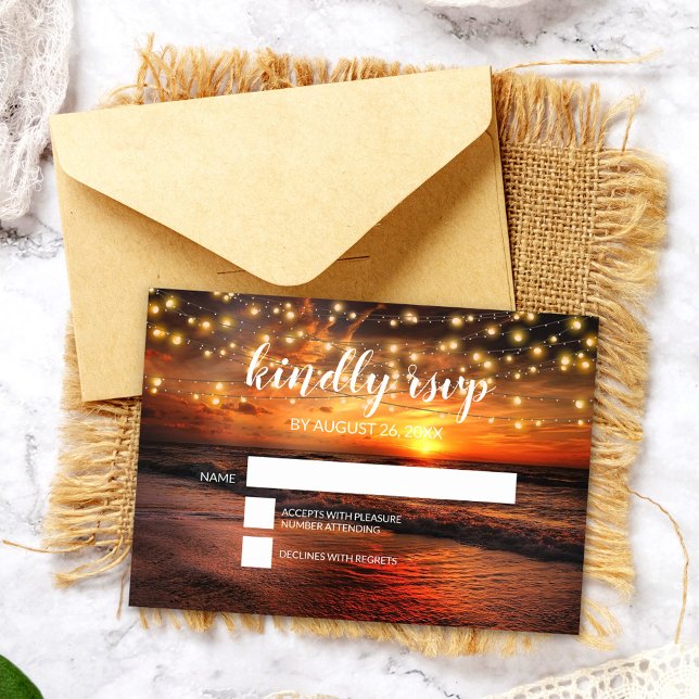 Elegant Summer Sunset Beach Wedding RSVP Card (Creator Uploaded)