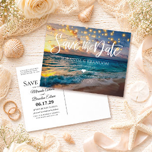 Elegant Summer Sunset Beach Wedding Save the Date Announcement Postcard