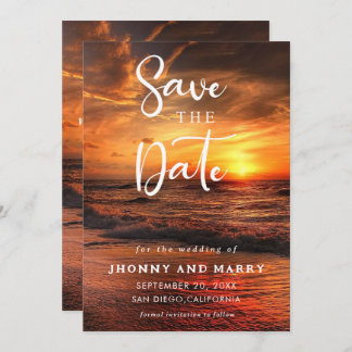 Elegant Summer Sunset Beach,Wedding Save The Date Invitation