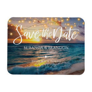Elegant Summer Sunset Beach Wedding Save the Date Magnet