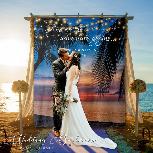Elegant Summer Sunset Palm Beach Wedding Backdrop Tapestry (Creator Uploaded)