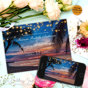 Elegant Summer Sunset Palm Beach Wedding Invitation