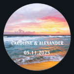 Elegant Summer Sunset Tropical Beach Hawaii Classic Round Sticker<br><div class="desc">Beautiful,  sunset,  summer,  tropical Wedding stickers. Coastal,  ocean classic round stickers.</div>