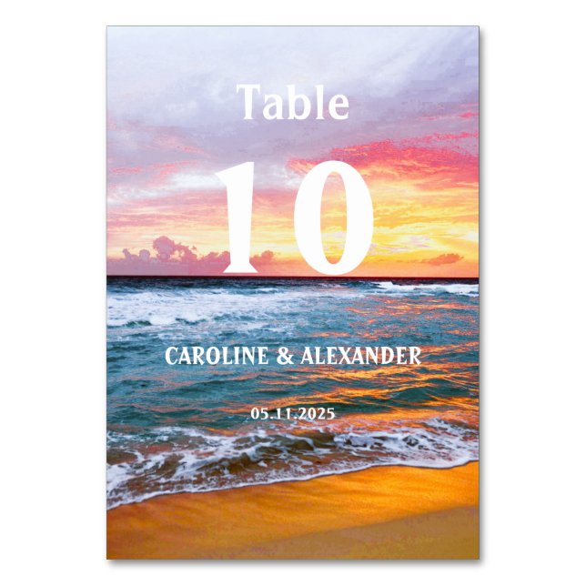 Elegant Summer Sunset Tropical Beach Hawaii Table Number (Front)