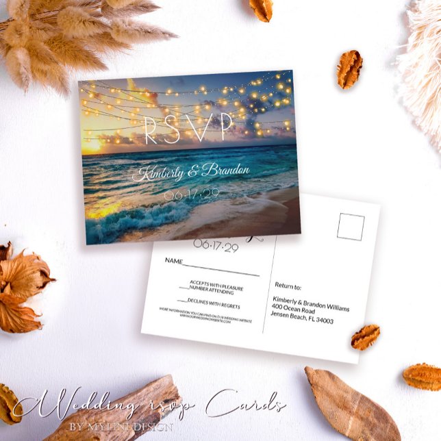Elegant Summer Sunset Tropical Beach Wedding RSVP Postcard (Creator Uploaded)
