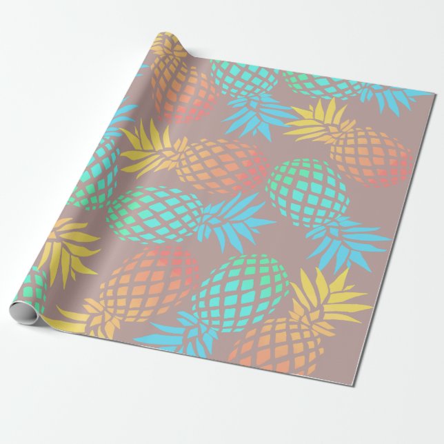 elegant summer tropical colourful pineapple wrapping paper (Unrolled)