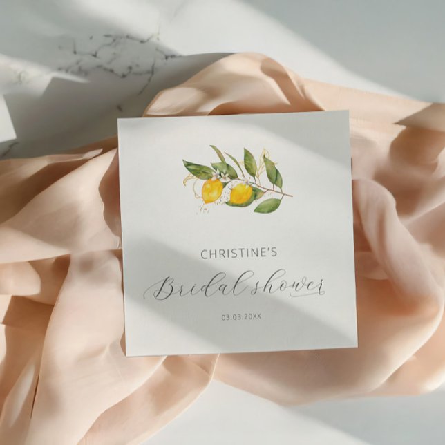 Elegant Summer Watercolor Lemon Bridal Shower Napkin (Creator Uploaded)