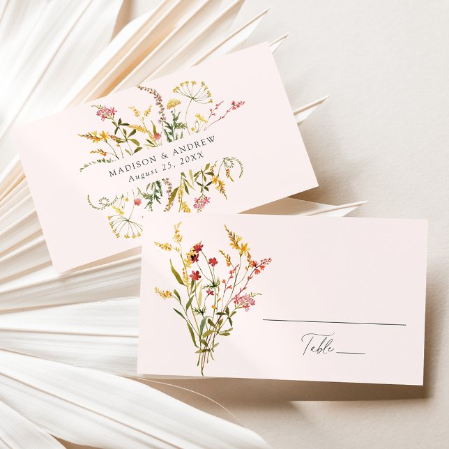 Elegant Summer Wildflower Blush Wedding Place Card (Creator Uploaded)