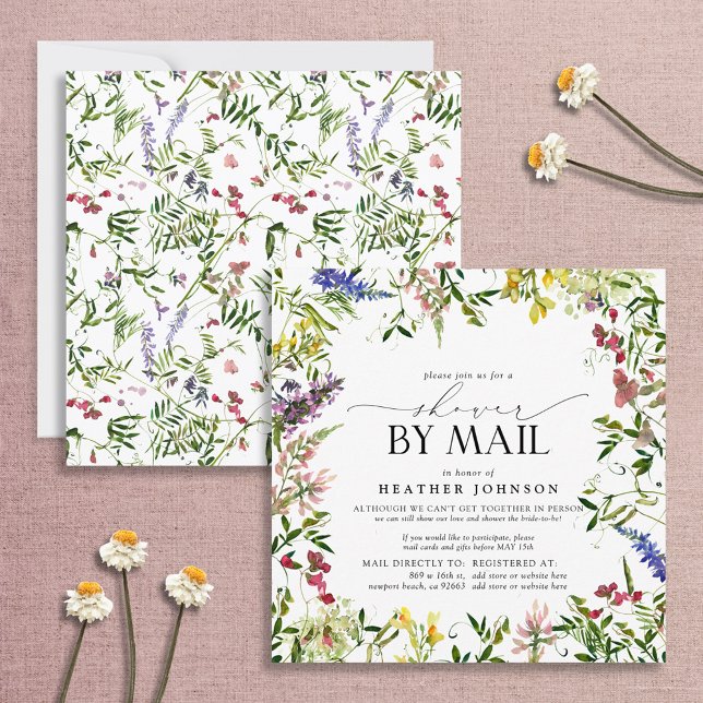Elegant Summer Wildflower Bridal Shower Mail Invitation (Creator Uploaded)