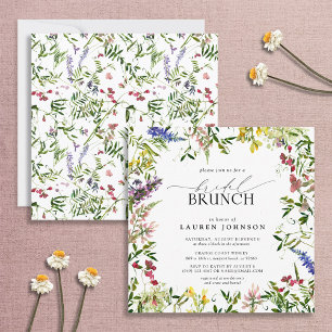Elegant Summer Wildflower Watercolor Bridal Brunch Invitation