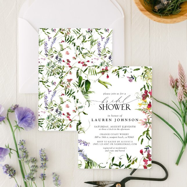 Elegant Summer Wildflower Watercolor Bridal Shower Invitation (Easily personalize this  bridal shower invitation for the perfect celebration of the bride to be!)