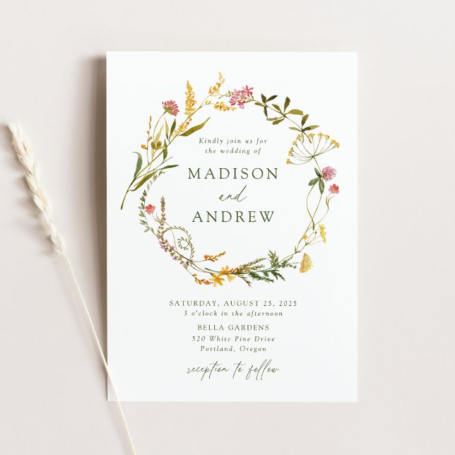 Elegant Summer Wildflower Wreath Wedding Invitation (Creator Uploaded)