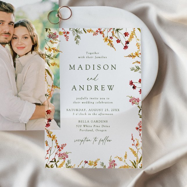 Elegant Summer Wildflower Wreath Wedding Vellum Invitations (Creator Uploaded)