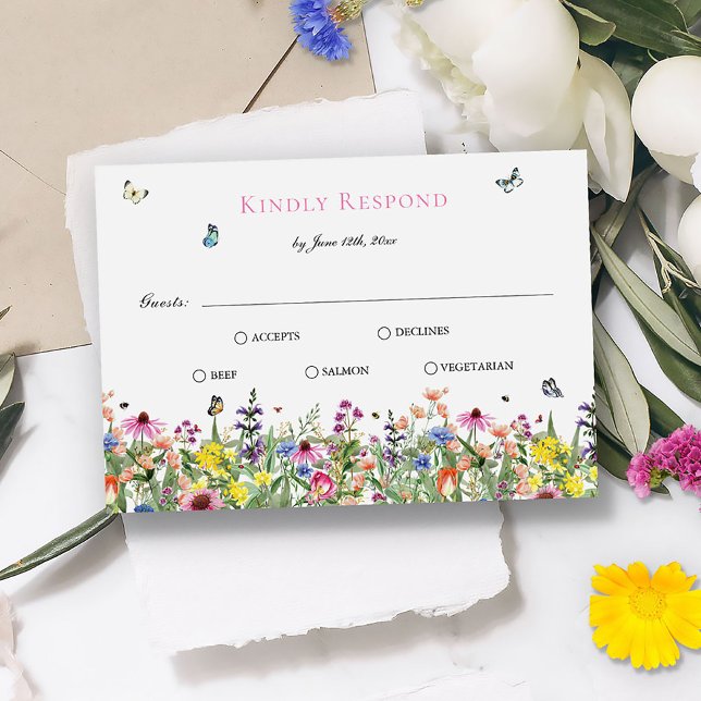 Elegant Summer Wildflowers Wedding RSVP Card (Creator Uploaded)