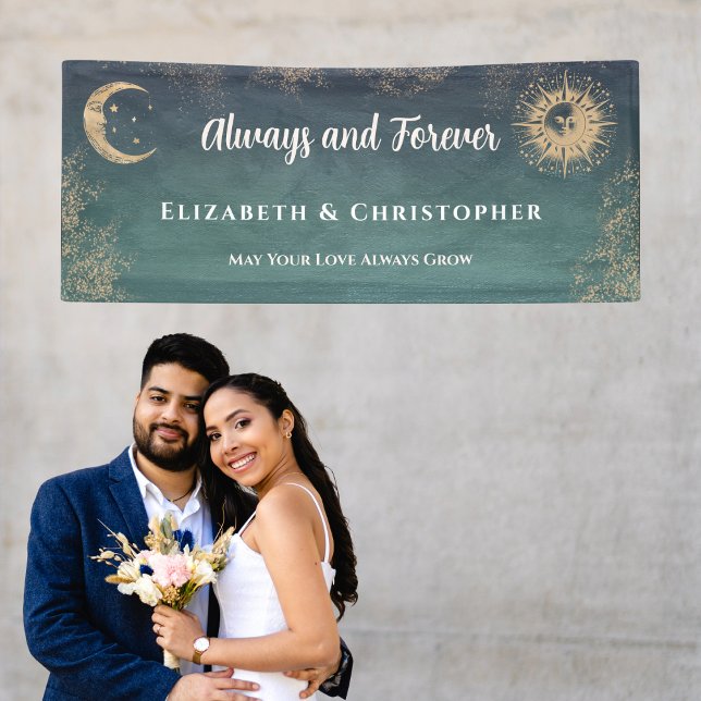 Elegant Sun Moon Gold Wedding Banner (Moon and Sun elegant banner to celebrate an engagement, wedding. Love and Always)