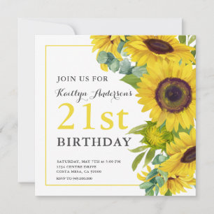 Elegant Sunflower 21st BIrthday Party Invitation