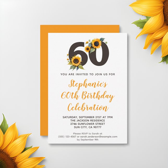 Elegant Sunflower 60th Birthday Invitation (🌻 Elegant Milestone Celebration: Sunflower 60th Birthday Invite! 🌼)